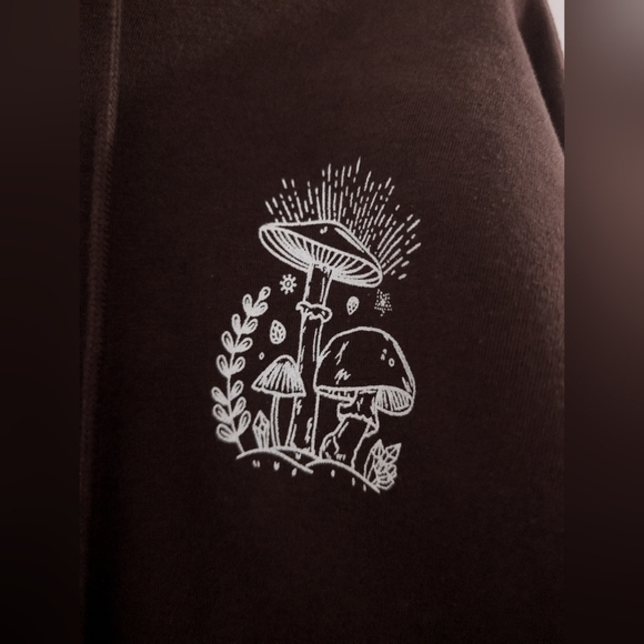 Y2K Chocolate Brown Teddy Jacket with Printed Mushroom Details - Picture 4 of 8